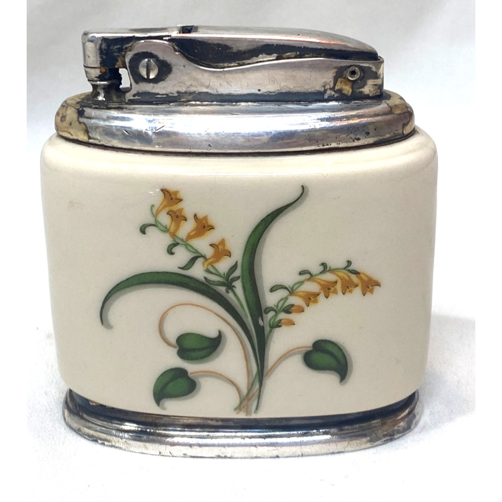 VINTAGE 1950'S RONSON "MINERVA" CERAMIC TABLE LIGHTE HAND PAINTED FLORAL DESIGN
